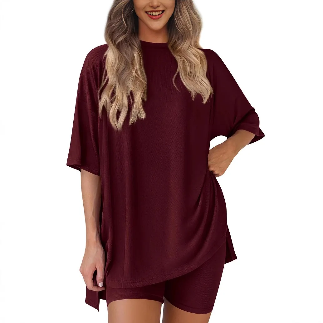 2026 Women's Oversized Two Piece Outfit Summer Casual Loose T Shirt And Biker Shorts Set Loungewear image 4