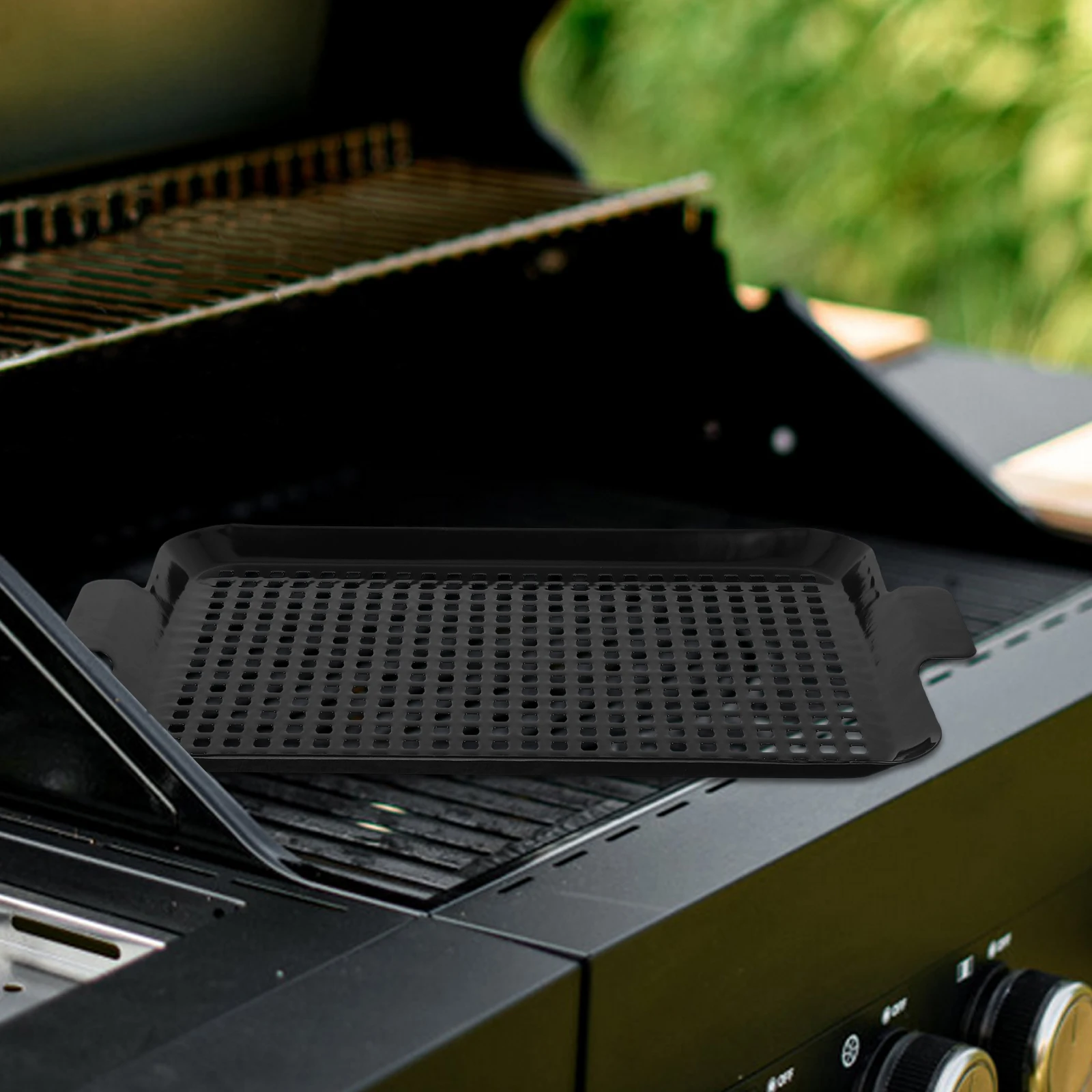 

Stainless Steel Grilling Tray with Enamel Coating BBQ Grill Pan for Outdoor Indoor Cooking Perforated Design Raised for Meat