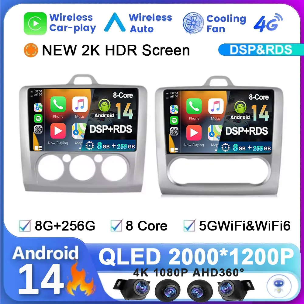 

Android 14 For Ford Focus 2 3 Mk2 Mk3 2004-2011 Wireless CarPlay System Auto Car Radio Multimedia GPS Navigation 2din Autoradio