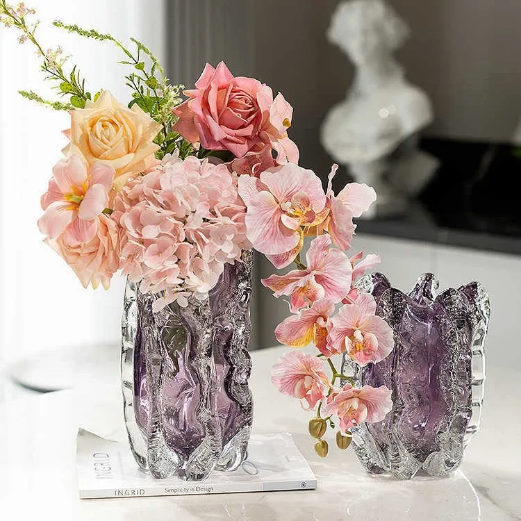 Light luxury high-end handmade purple glazed bubble vase creative ornament living room entrance dining table home vase