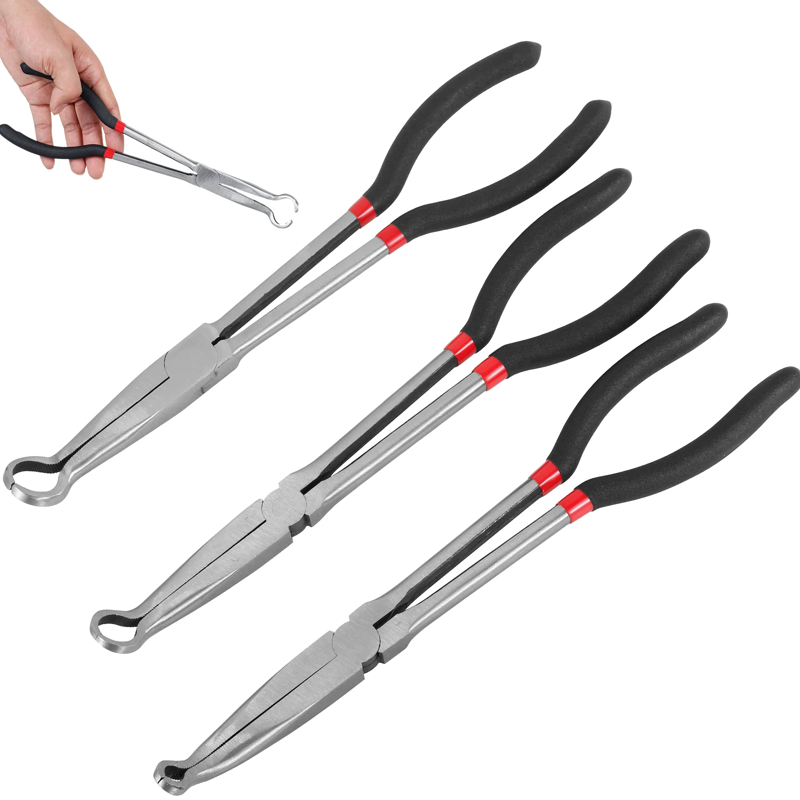 

3 Pcs O-type Hose Gripper Pliers Long Handle Automotive Electrical Disconnect Pliers Spark Plug Removal Pliers for Narrow Space