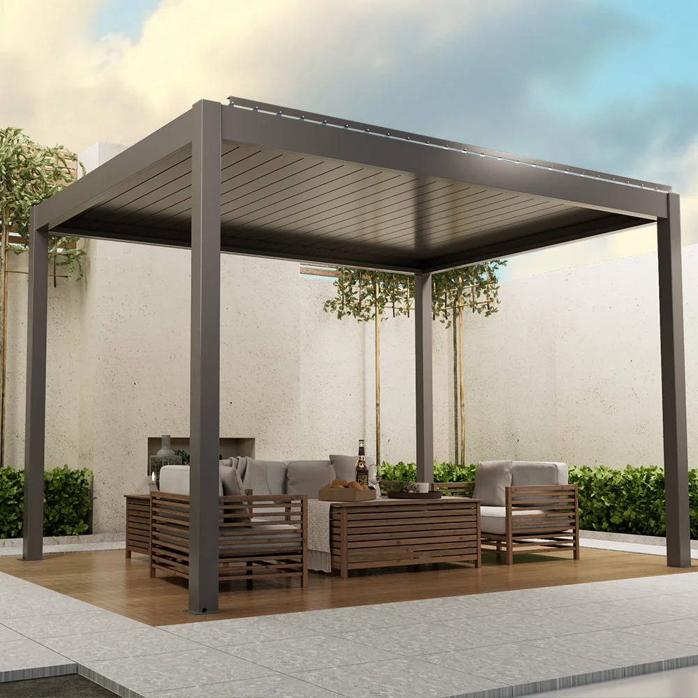 

Роскошный сад, электрический биоклимат, современная пергола, терраса, металлическая крыша, роскошная беседка, продается, алюминиевый, для улицы.