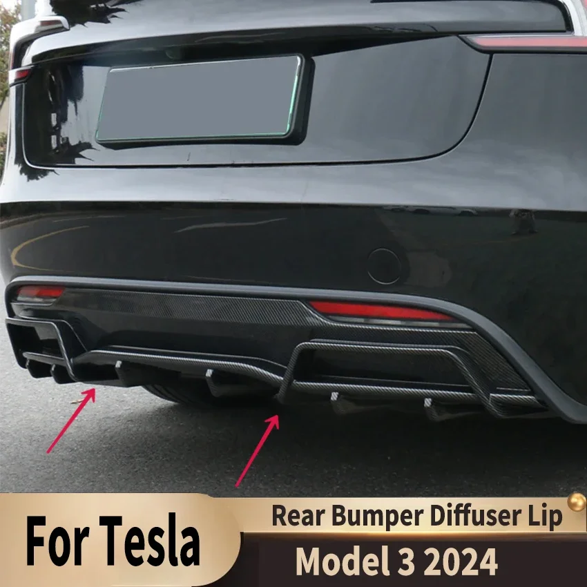 For Tesla Model 3 2024 High Quality Gloss Black Carbon Look Rear Bumper Diffuser Lip Chin Splitter Upgrade Accessories Bodykits