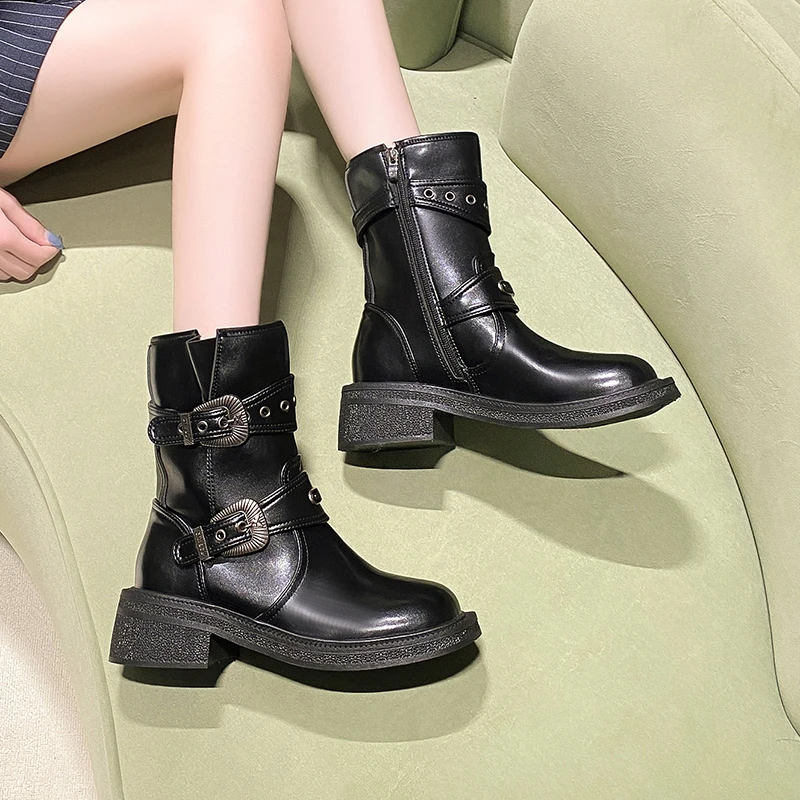 Woman Boots Knee High Platfrom Studded Spring Summer Knight Combat Gothic Elegant Medium Heel Women's Shoes Motorcycle Footwear