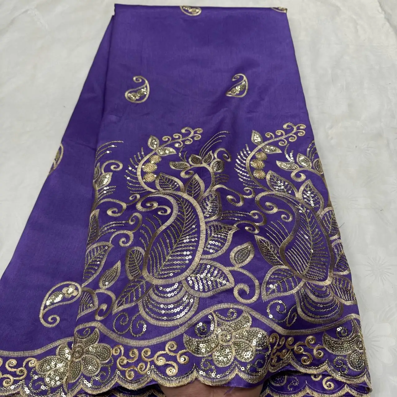 Novel Style African George Sequins Fabric 5Yards/Pcs Indian Raw Silk George Wrappers Hot Nigerian Lace Fabrics For Wedding