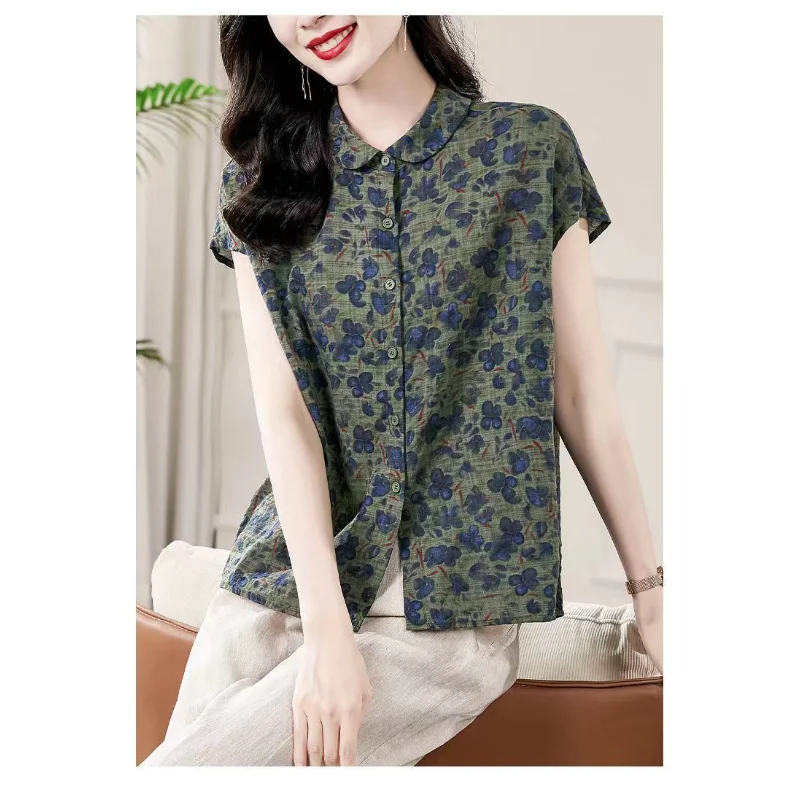 

Рубашка с цветочным принтом в стиле ретро, женская летняя модная женская темпераментная рубашка с короткими рукавами, популярная маленькая рубашка с темпераментом