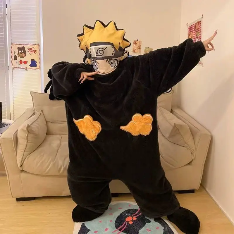 

One Piece Monkey D. Luffy Hooded Plush Onesie Pajamas with Shoes Warm Flannel Cosplay Loungewear Home Sleepwear Men Women Anime