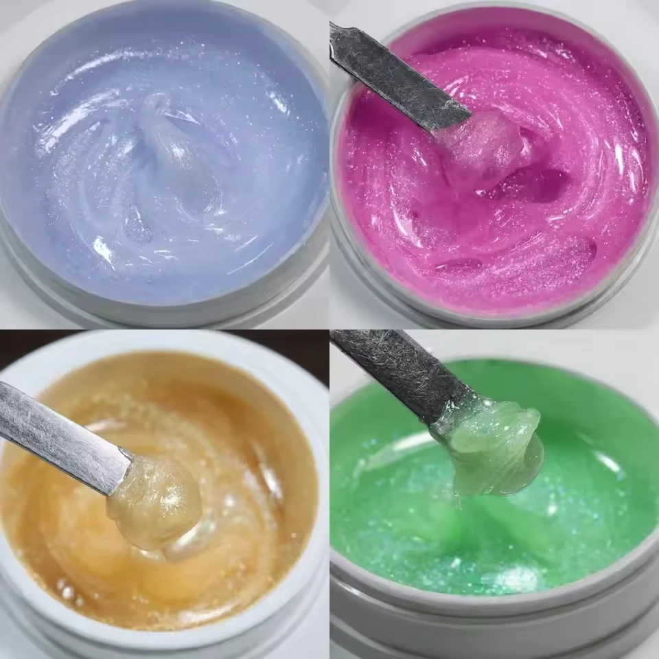 Shimmer Jelly Builder Nail Gel, Non‑Runny Soak‑Off UV LED Nail Extension Gel for Nail Forms Apex Building Salon DIY Manicure