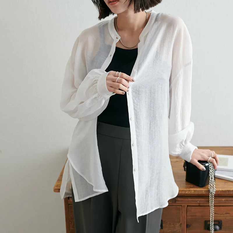 Japanese Rakuten 2026 Summary Semi-transparent Women's Shirt Slightly Sheer With A Subtle Atmosphere, Summary Sun-protective