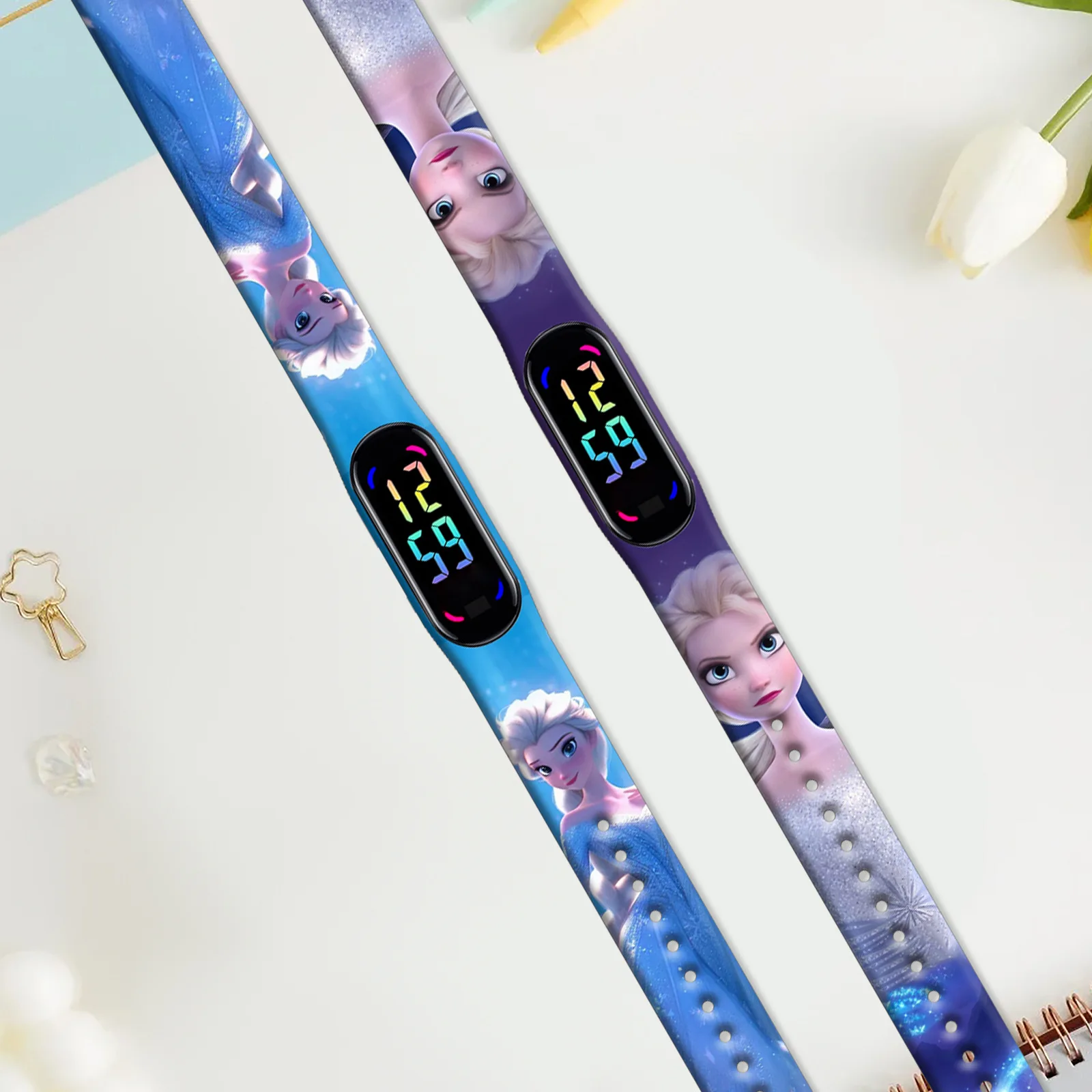 Disney-Reloj de Frozen para niños, figuras de Anime, Elsa, Anna, LED, luminoso, resistente al agua, electrónico, deportivo, juguetes, regalos de cumpleaños