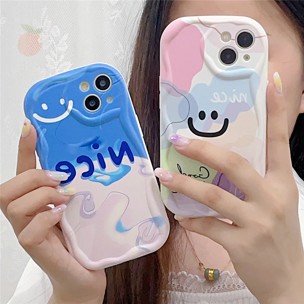 3D Wave Edge Phone Case For Samsung S23 S22 Ultra S21 Plus S20 FE Lovely Cartoon Graffiti Colorful Soft Silicon Protective Cover