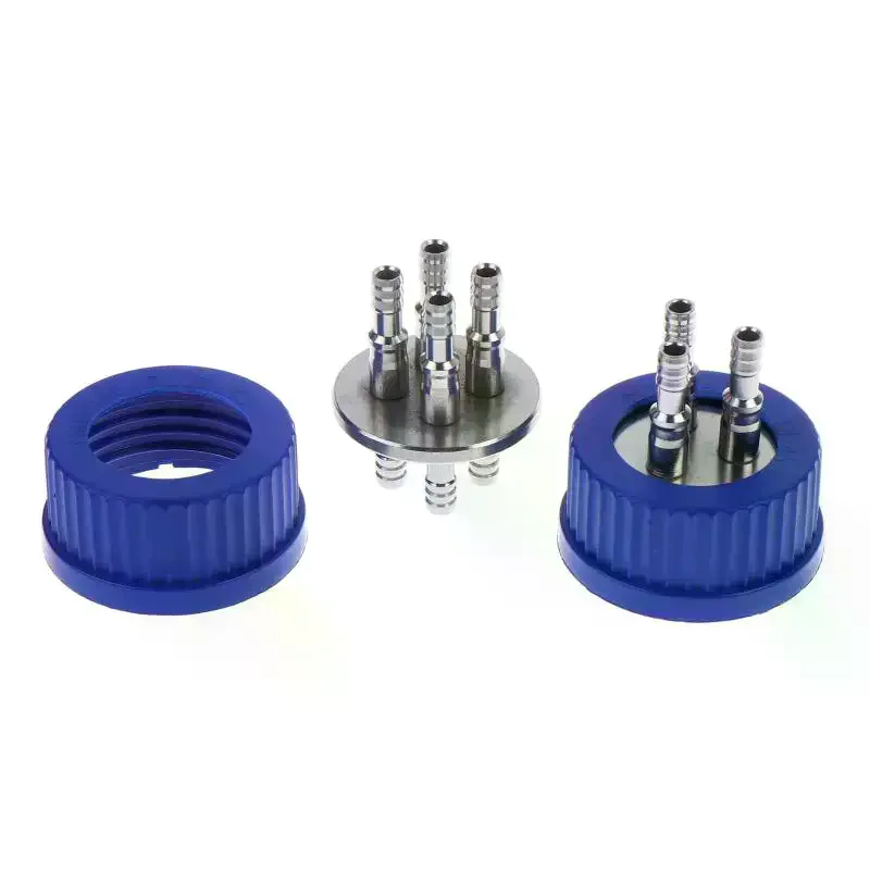 Fermentation Tank Reactor Feed Cover Stainless Steel Jar Lid With SS304 Blue Headspace Cap Refill Cover For Tube GL45