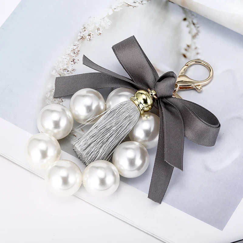 EASYA large pearl keychain women's luxury jewelry tassel bow bag charm ornament vintage wedding bride gift for bridesmaid guests