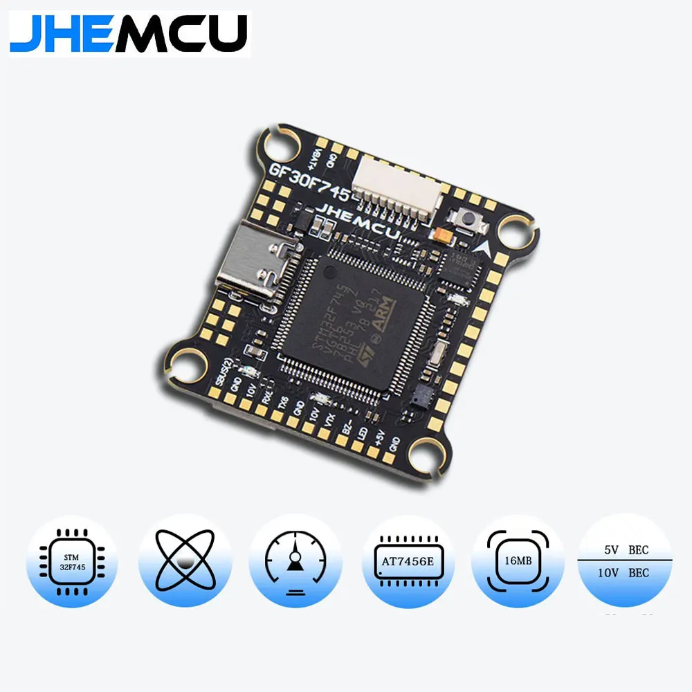 JHEMCU F745 Flight Controller Stack GF30F745-ICM Flight ControllerAM32A60 60A 4in1 ESC 3-6S 30X30mm for RC FPV Drone