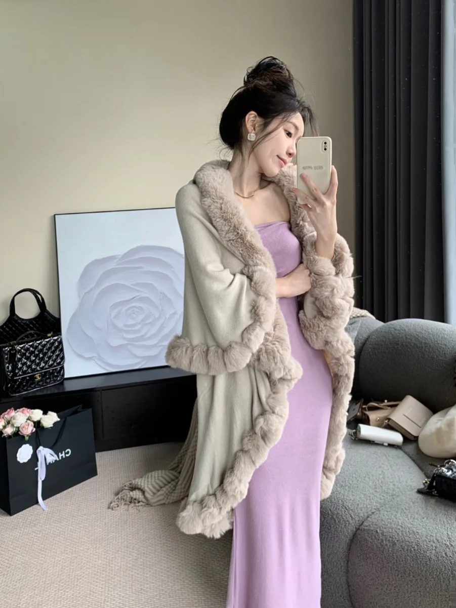 

Длинное меховое пальто Ele Lazy Sle для женщин, высококачественная верхняя одежда, удобный мягкий материал, осенний сезон, Pear Bod...