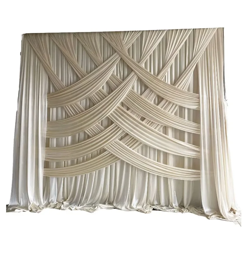 New Arrival 3m H x3m W 1 Piece Beige Cross Drapes Ice Silk Curtain Wall Panel Wedding Backdrop Drape Event Party Decoration