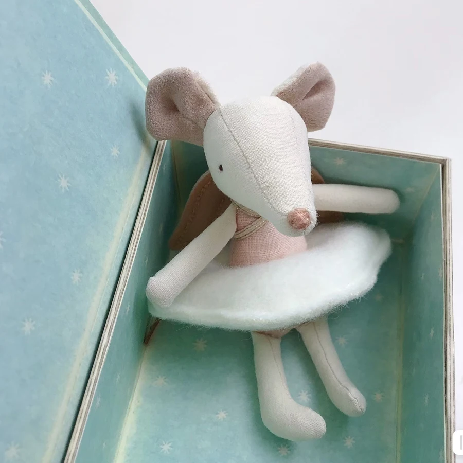 12cm Mini Angel Mouse in Book Chritmas New Year Gift Handmade Cute little Fairy Mice Toy with Gift Box Cotton Sewing Doll