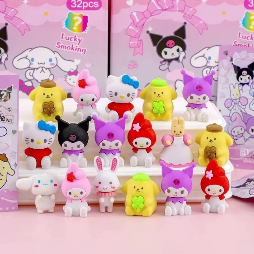 32 Pièces Gommes 3D Chat Kawaii, Sachet Mystère Surprise, Mini Gommes Mignonnes en Caoutchouc, Papeterie Surprise pour Étudiants, Sachet Surprise pour Enfants, Récompenses et Primes