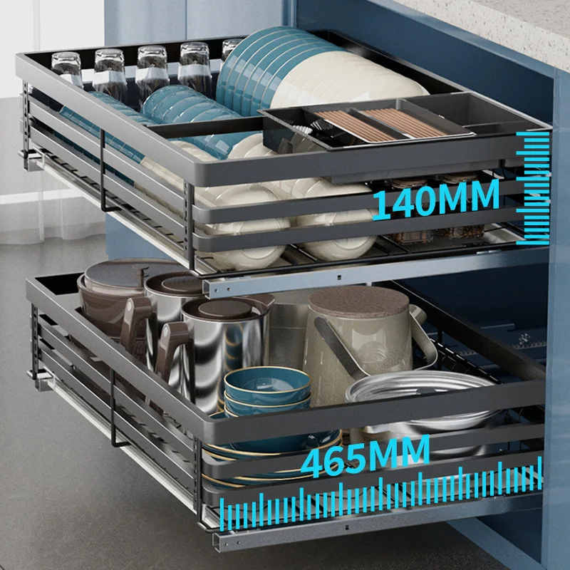 

Basket Kitchen Cabinet Drawer Type Double Layer Dish Rack 304 Stainless Steel Basket Seasoning Storage La Blue