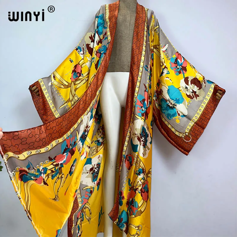 WINYI Africa Classic pattern print sweet lady beach Cardigan lungo bohémien Cover-up stitch Casual Boho Maxi Holiday party kimono