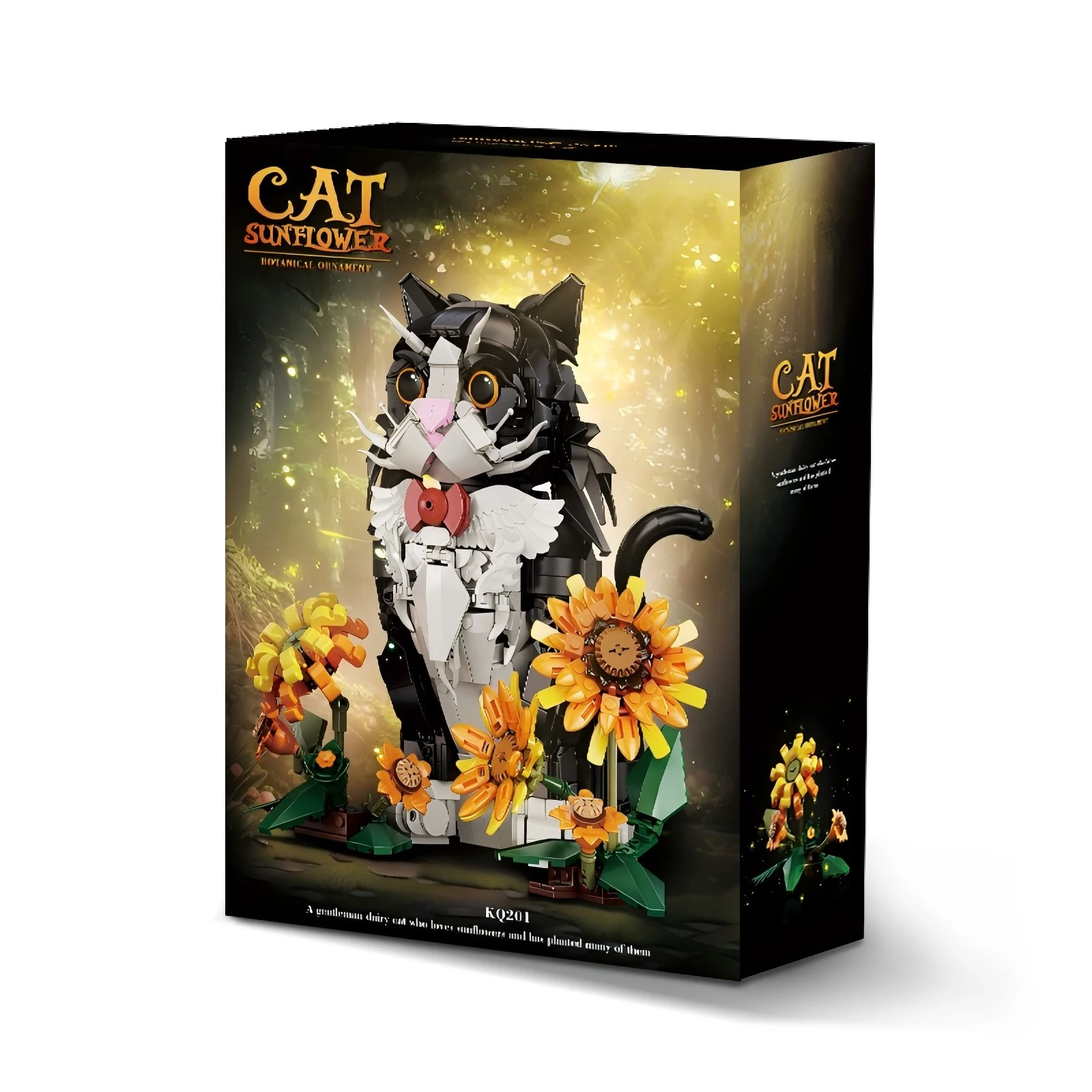 Vestido negro, modelo de gato de girasol, juguete de construcción, juguete para el hogar, adorno, juguete educativo, juego de bloques de construcción, regalo de cumpleaños para niños