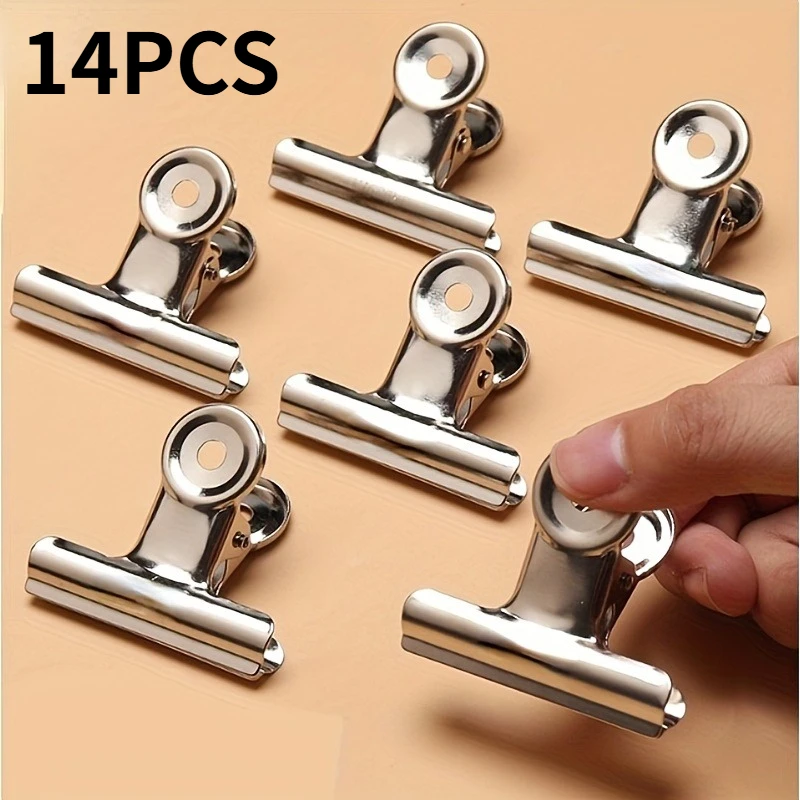 14pcs Heavy-Duty Stainless Steel Bag Sealing Clips, Reusable Versatile Seal Clips, Kitchen Office School Home Storage Organizer