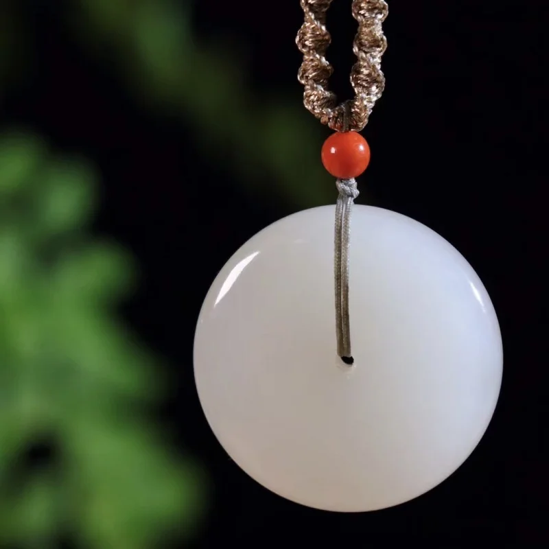 Sheep Fat White Jewelry Hetian Jade Peace Pendant Necklace
