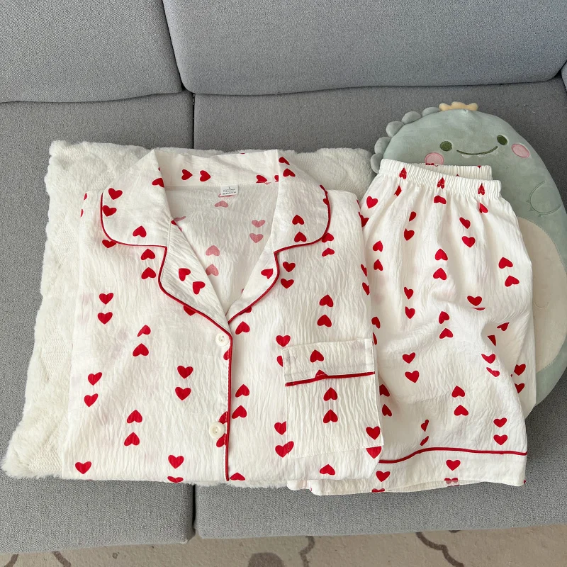 

Summer short-sleeve pajama set for women, comfortable and trendy, shorts suitable for wearing outside home wear set