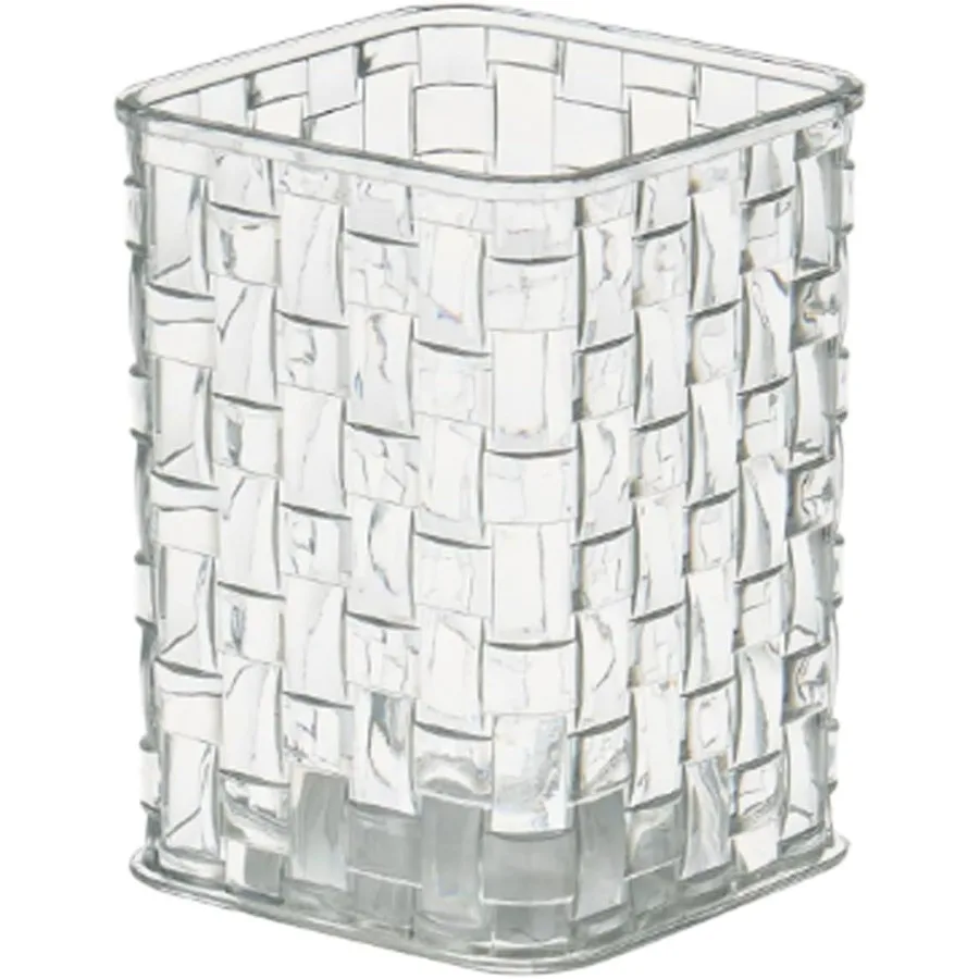 حامل أقلام أكريليك، حامل فرشاة مكياج شفاف مع نسيج منسوج، حامل قشرة أنيق شفاف لعلبة تنظيم كأس القلم المكتبي #1