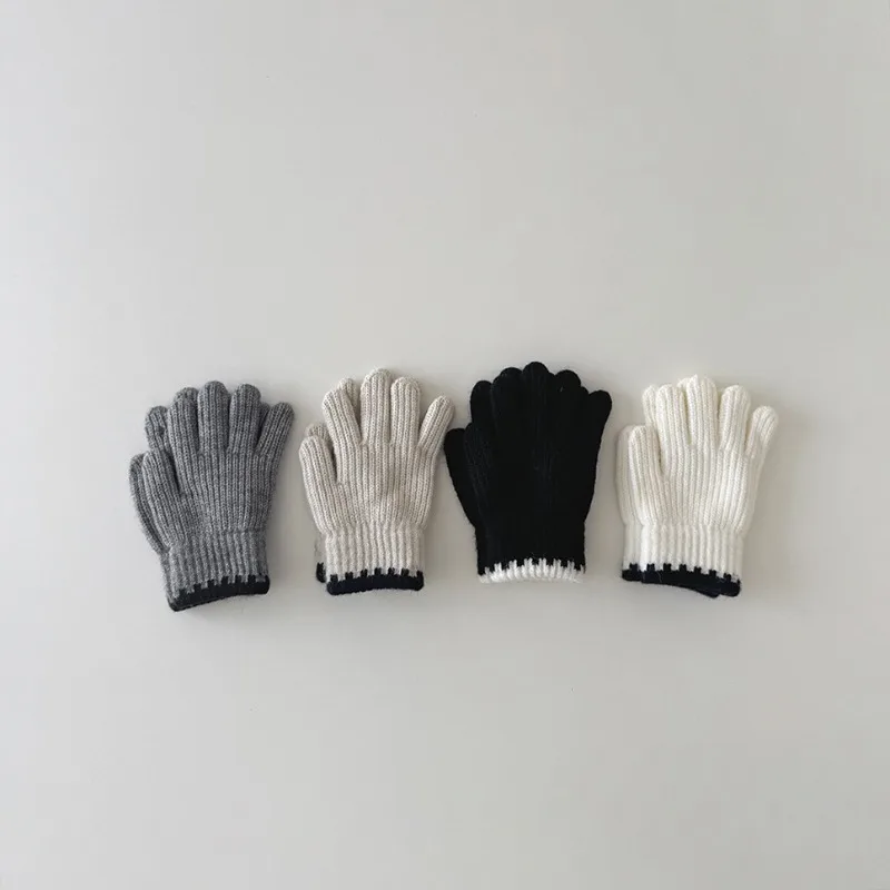Korean Style Kids Knit Gloves Winter Warm Mittens Solid Color Gloves Soft Crochet Hand Warmers for Boys Girls Trendy Children
