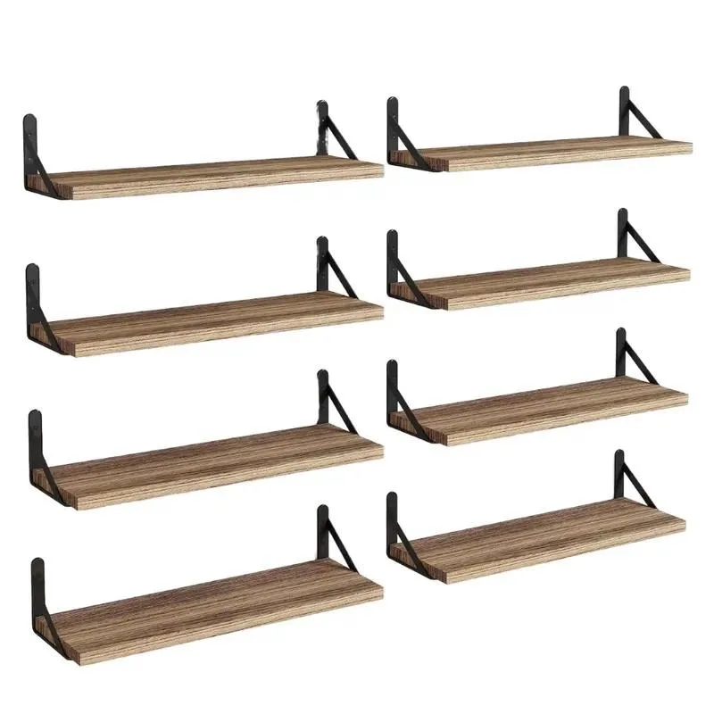 Wooden Wall Mounted Floating Shelves 4 Tier Spice Storage Display Rack Multi Function for Kitchen Living Room
