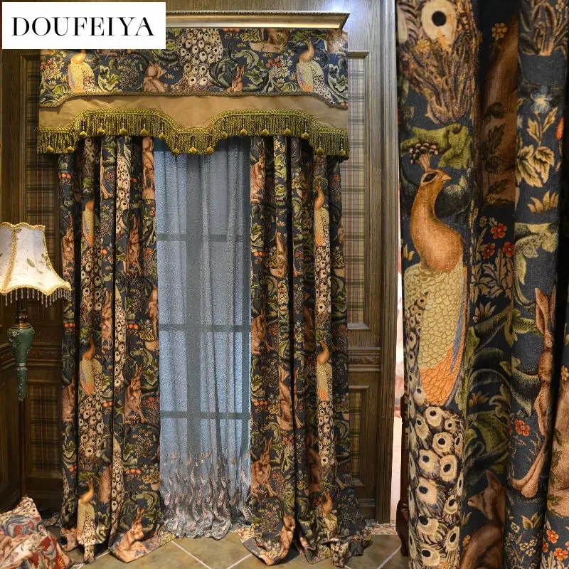 European Luxury Curtains for Living Room Bedroom Villa Window Drapes Jacquard Blinds Fabric Blackout Valance Embroider Tulle