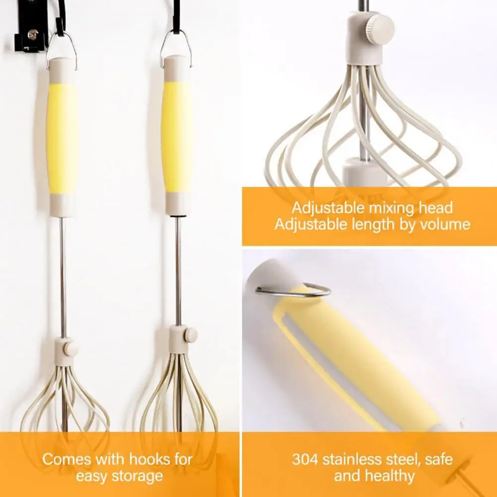 Effortless Blending Tool Cooking Stirrer Stainless Steel Egg Beater with Push Handle Semi-automatic for Cream for Effortless