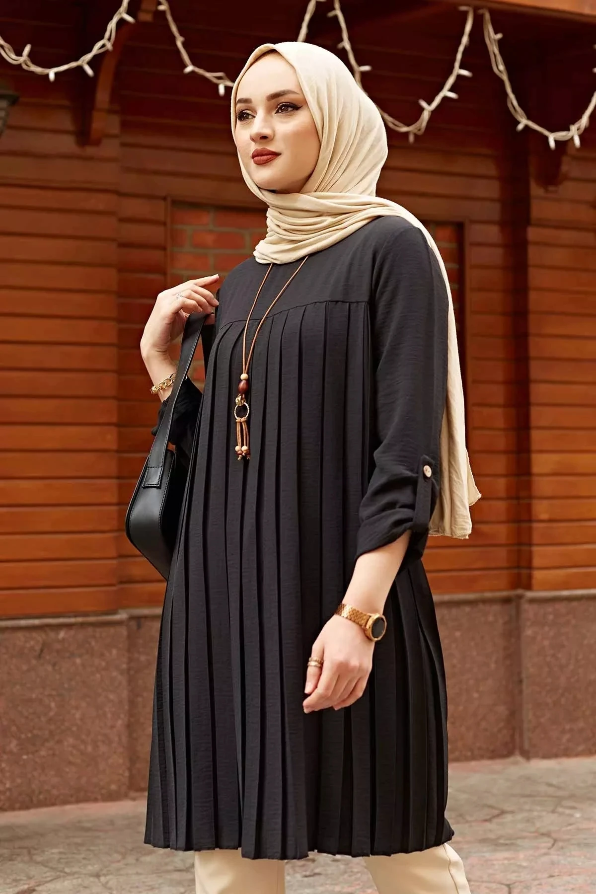 Muslim Woman Pleated Tunic Long Sleeve Muslim Tops Women Abaya Dubai Vintage Blouse Plaid Spring Autumn Warm Shirt Clothes Ladie