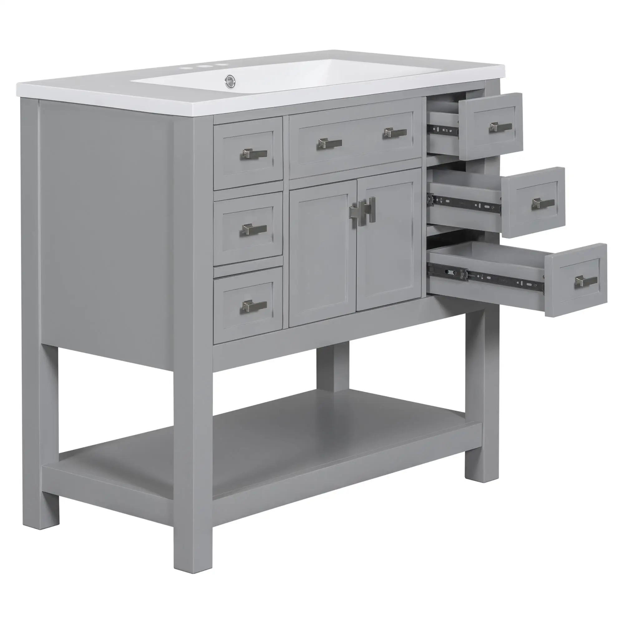 36'' Modern Bathroom Vanity with Top Sink, Soft-Close Doors & Drawers, Stylish Storage Cabinet