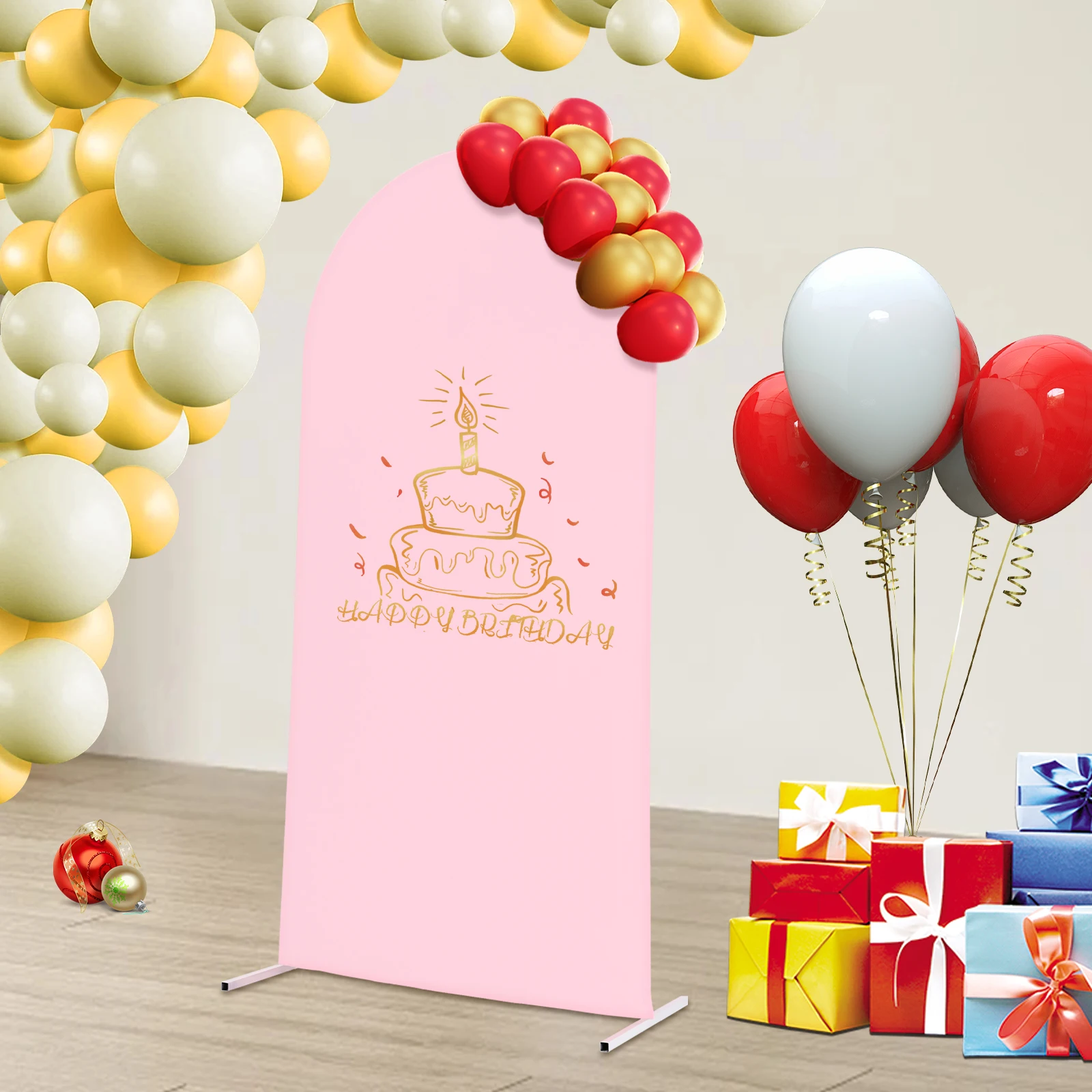 

100*200 см подставка для свадебной арки, комплект рам для арки из воздушных шаров, белая стальная рамка с розовым эластичным тканевым чехлом, Рождественский подарок на день рождения