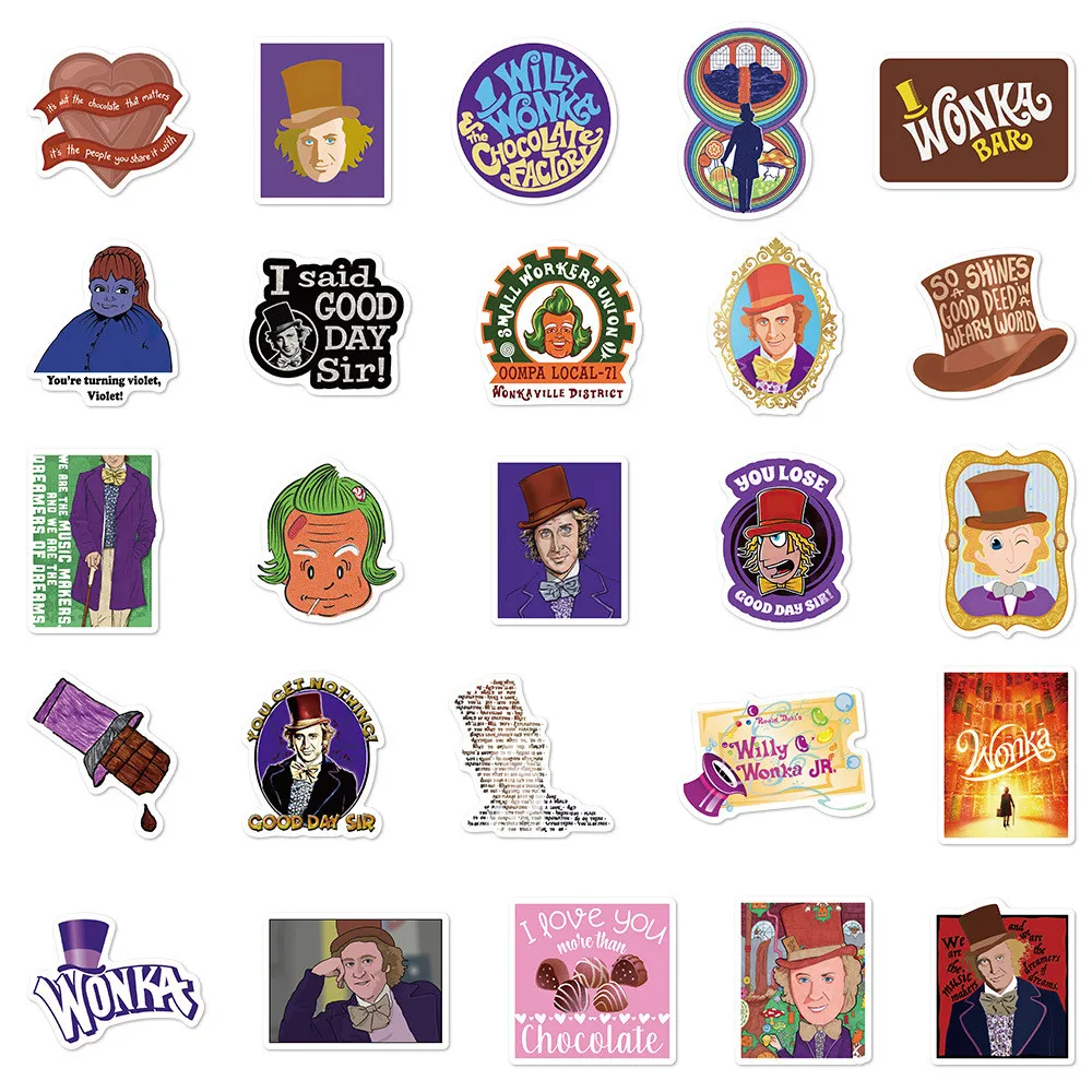 50 قطعة من ملصقات مصنع تشارلي والشوكولاتة - ديكور إبداعي عالي القيمة على طراز INS لحافظات الهاتف (متجر عوالم الرسوم المتحركة)