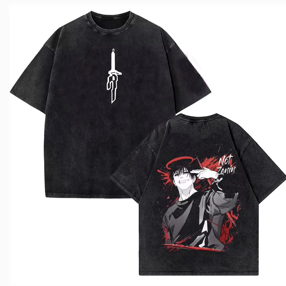2026 Fushiguro Toji Anime Jujutsu Kaisen Bedrucktes T-Shirt für Herren und Damen, Gewaschenes T-Shirt, Hochwertiges Vintage Baumwoll-T-Shirt