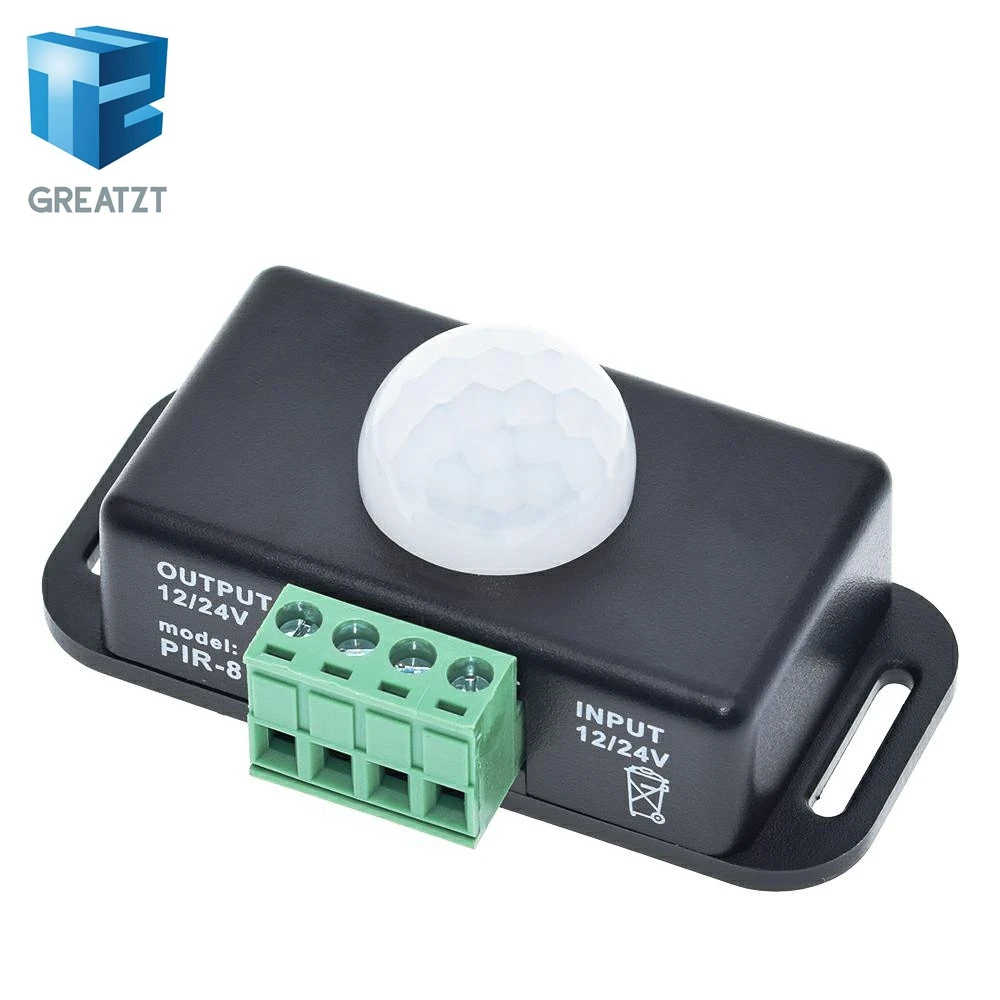 GREATZT DC 12V 24V 8A Automatic Adjust PIR Motion Sensor Switch IR Infrared Detector Light Switch Module for LED Strip Light Lam