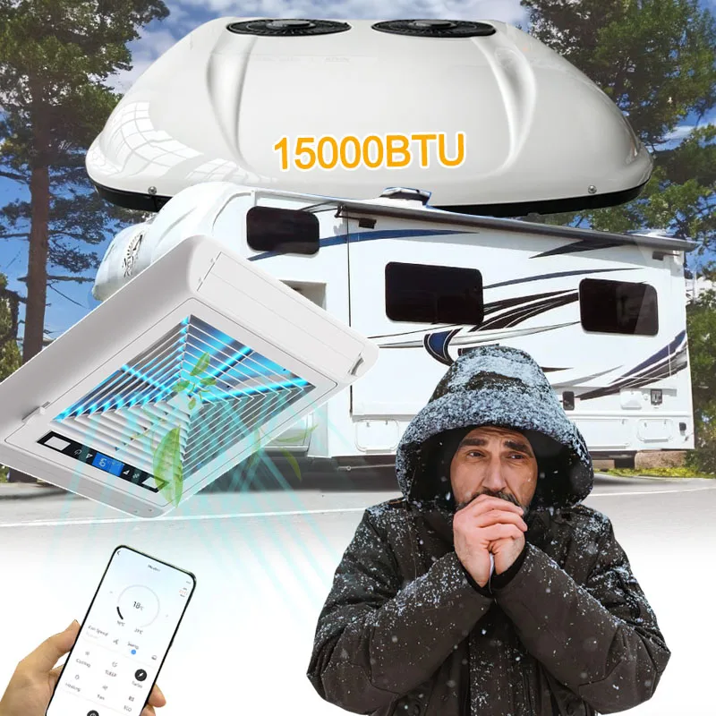 Rooftop Mounted Low Profile 15000BTU RV AC Unit With Heat Pump Ducted RV Van Motorhome Air Conditioner With CAN Solution