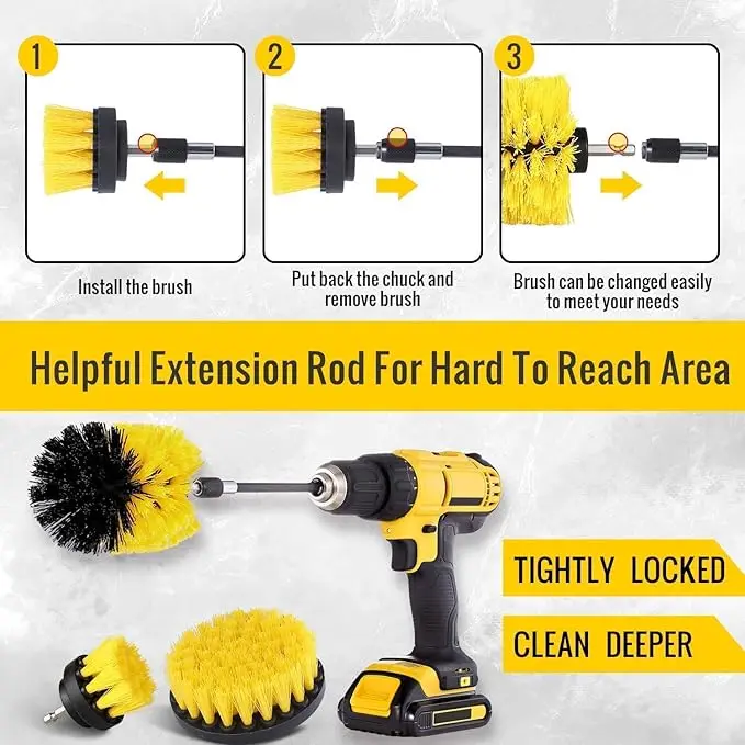 4 Pieces Drill Cleaning Brush Attachment Set electric drill bit brush power cleaning scrubber