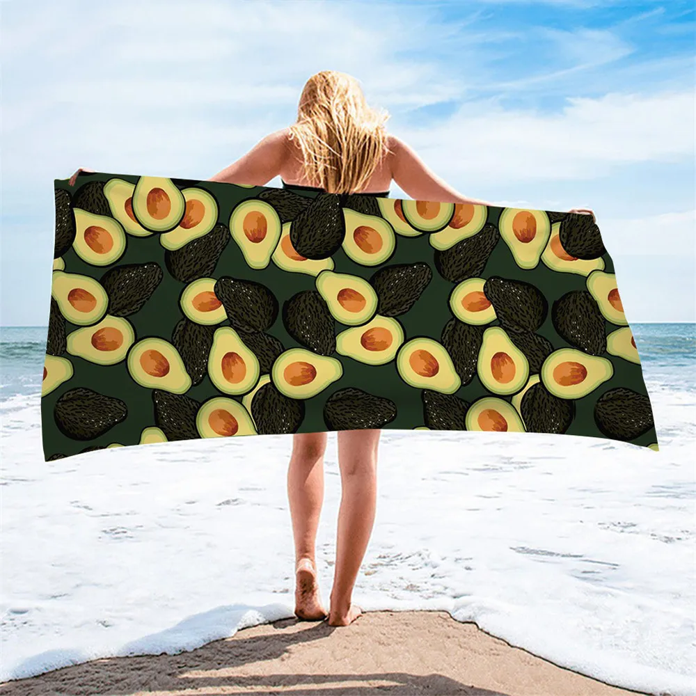 Microfiber Beach Towel Avocado Fruits Pattern Printing Sand Free Quick Dry Absorbent Swimming Towel Travel Camping Picnic Women