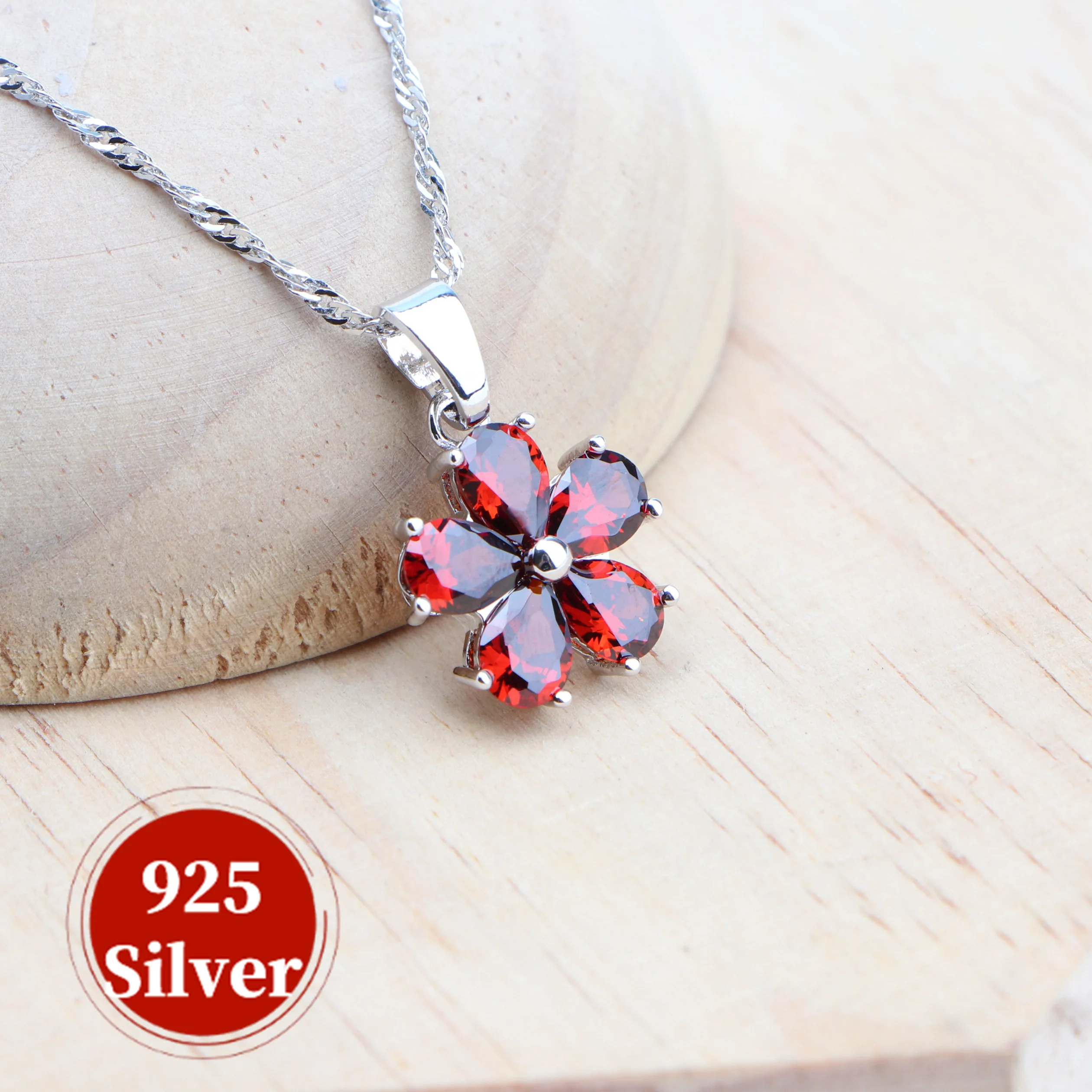 925 Sterling Silver Jewelry Sets Earrings Rings Pendant Necklace Red Zirconia Bridal Bracelets For Women Wedding Set Jewelry
