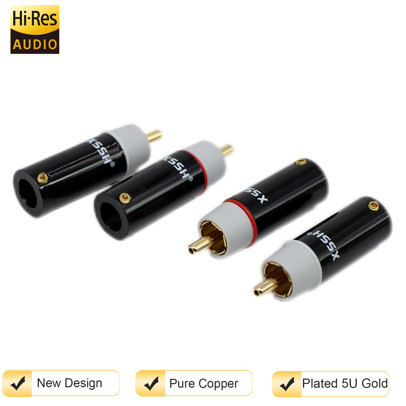 4 Uds Chapado en cobre puro 5U oro RCA Hifi XSSH sonido duradero y claro sistemas Hi-Fi de cine en casa conector de Audio para coche conector Jack