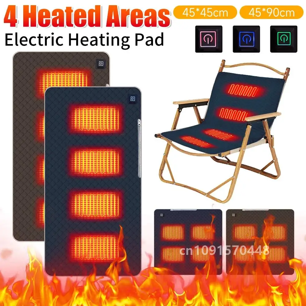 4 Heated Areas Electric Heating Pad 3-Level Adjustable Temperature Winter USB Electric Mat Outdoor Camping Chair Heated Cushion