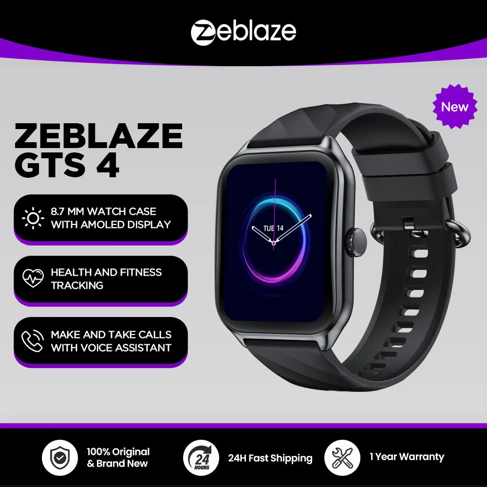 

Zeblaze GTS 4 Voice Calling Smart Watch 1.94" HD AMOLED Display 100+ Sports Modes Heart Rate SpO2 Health Monitoring Smartwatch