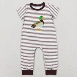 Wholesale Kids One-piece Newborn Coverall Bodysuit Baby Boy Toddler Embroidery Duck Romper Short Sleeves Stripes Jumpsuit