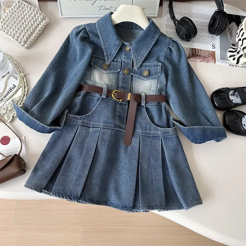

Stylish Denim Skirt For Girl Autumn With Belt Dress 2025 New Trendy Frock Children Fashion Daily Casual Dresses Birthday Costume