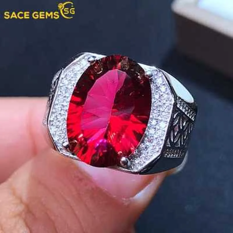 

SACE GEMS Resizable 10*14MM Red Topaz Luxury Ring for Man 925 Sterling Silver Wedding Engagement Fine Jewelry Gift Wholesale