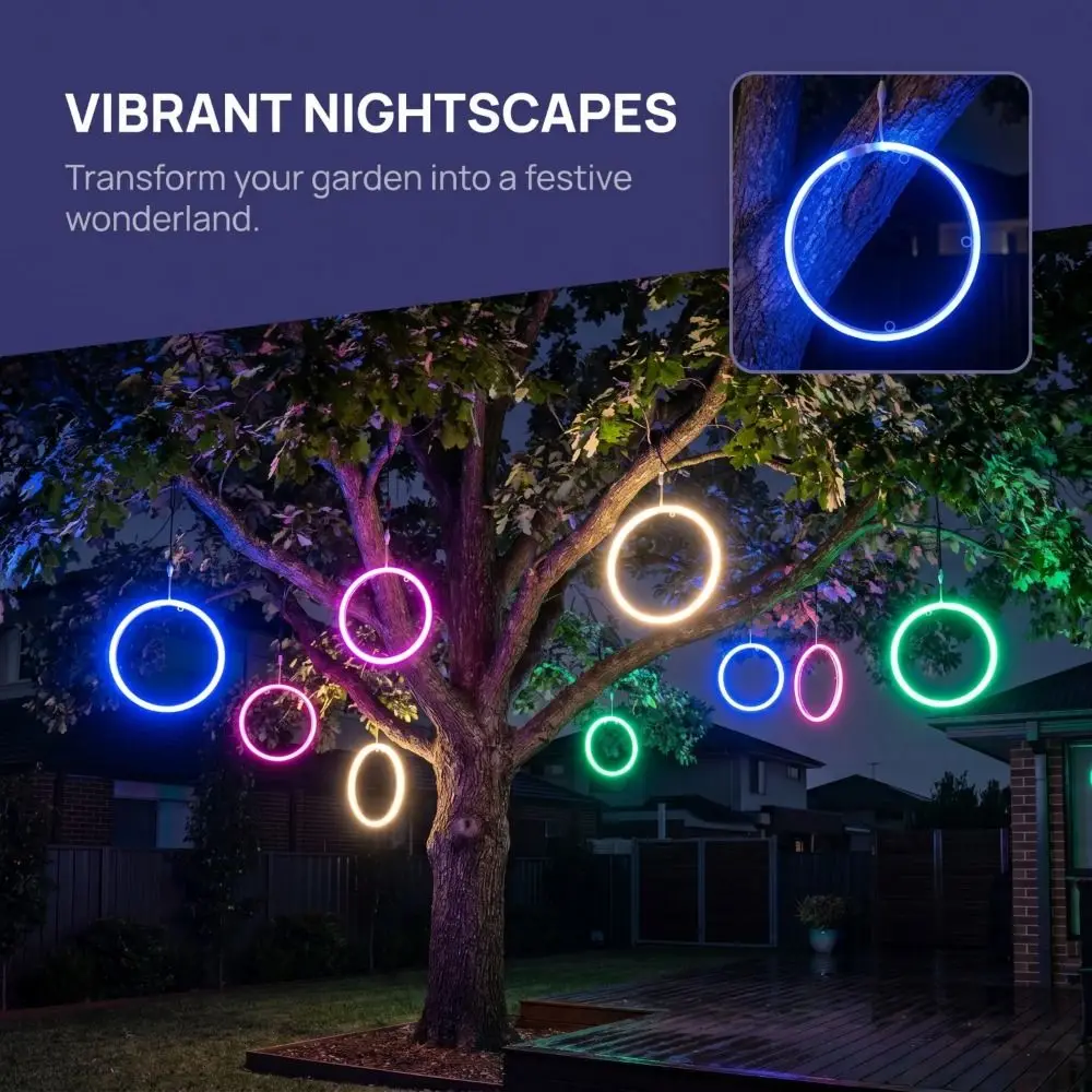 Waterproof Circular Tree Light Hanging Design LED Luminous Ring Wishing Ring Shape Festive Style Decorative Light Outdoor Use